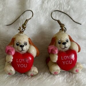 😉Bundle Days😉 Vintage Puppy Love Dangle Earrings Valentines Day Sweetest Pierced